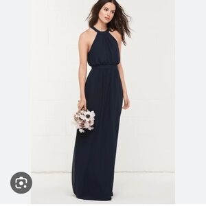 Watffer Kippie Pleated Halter Maxi Dress Sleeveless Size 20W Blue